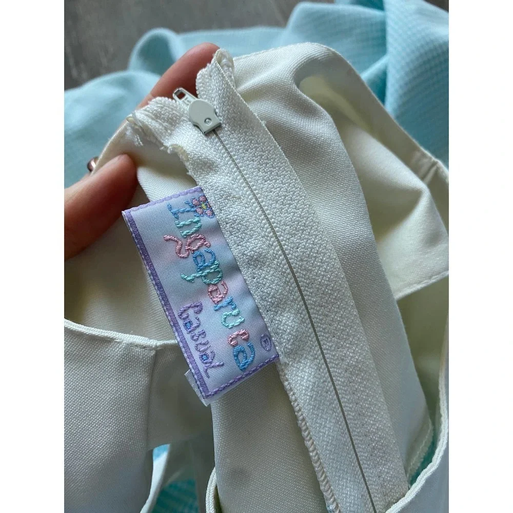 Vintage 90s Blue Gingham Belted Waist Mini Dress - Picture 5 of 6